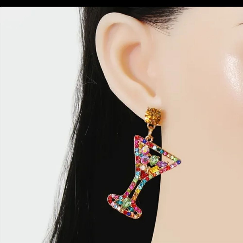 Martini Cocktail earrings Rhinestone | NWOT - Picture 4 of 6